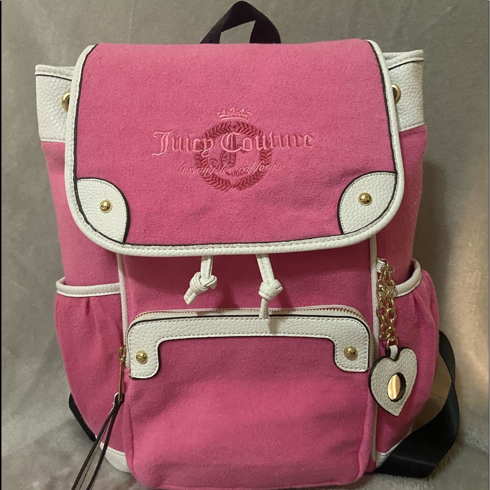 Pink & White Terry Cloth Juicy Couture Drawstring Backpack !